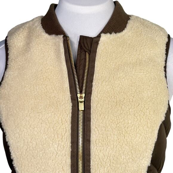 Athleta Responsible Tundra Down Vest Faux Sherpa Olive Brown SZ XXS - Picture 6 of 9